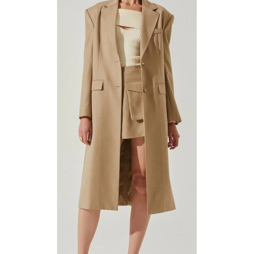 ASTR‎ The Label Brylee Wool Blend Long Full-Length Taupe Trench Over Coat Sz M